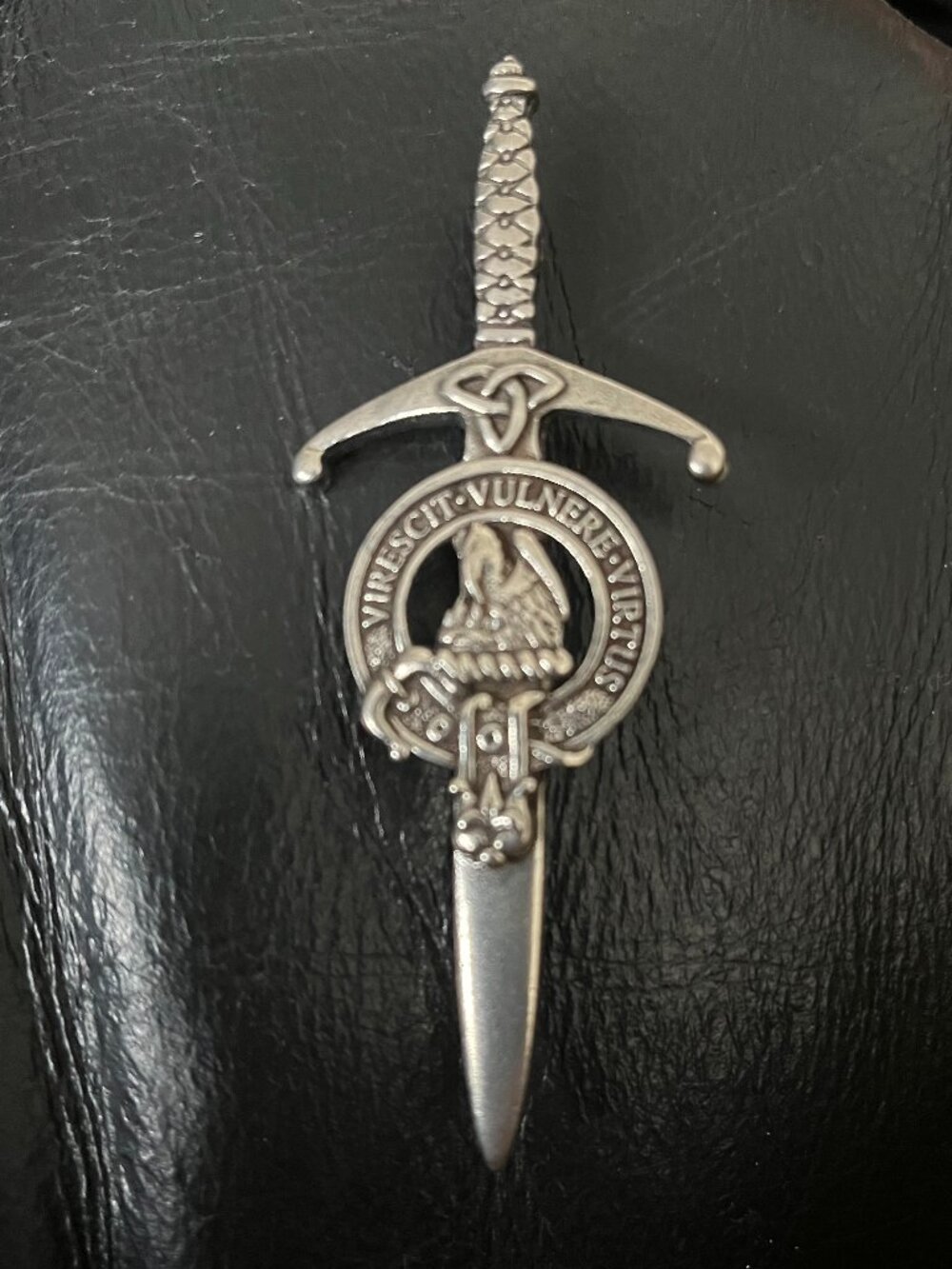 Scottish Stewart Clan Crest Sword Kilt Pin – Pewter– Classic Highland Design